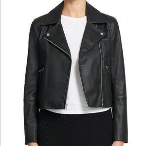 Theory leather motorcycle jacket. Buttery blacl leather with silver hardware.
